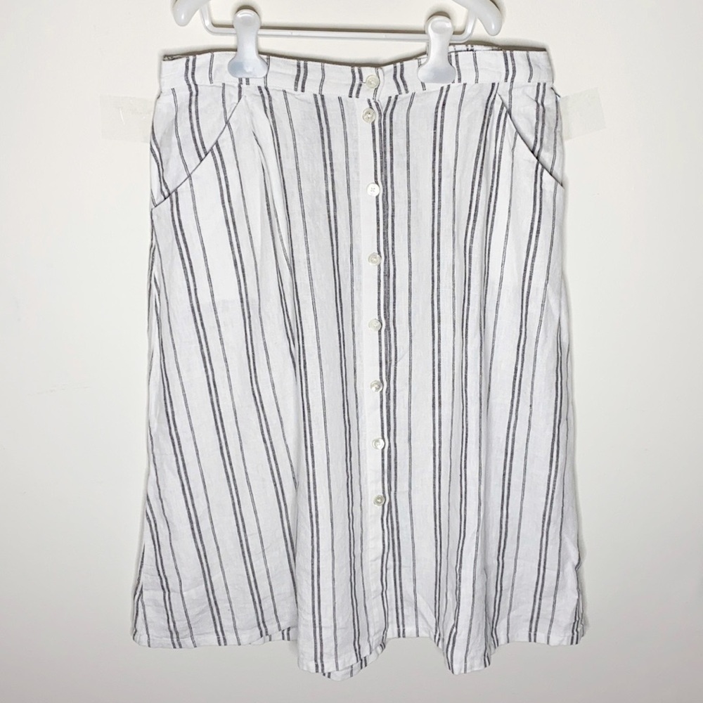 Ryllace linen striped midi skirt with button tab